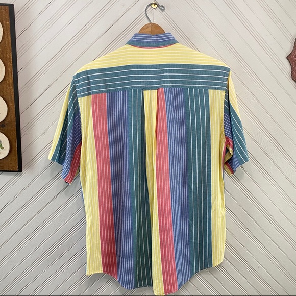 Vintage 90s Single Stitch Colorful Striped Shirt - Picture 9 of 9